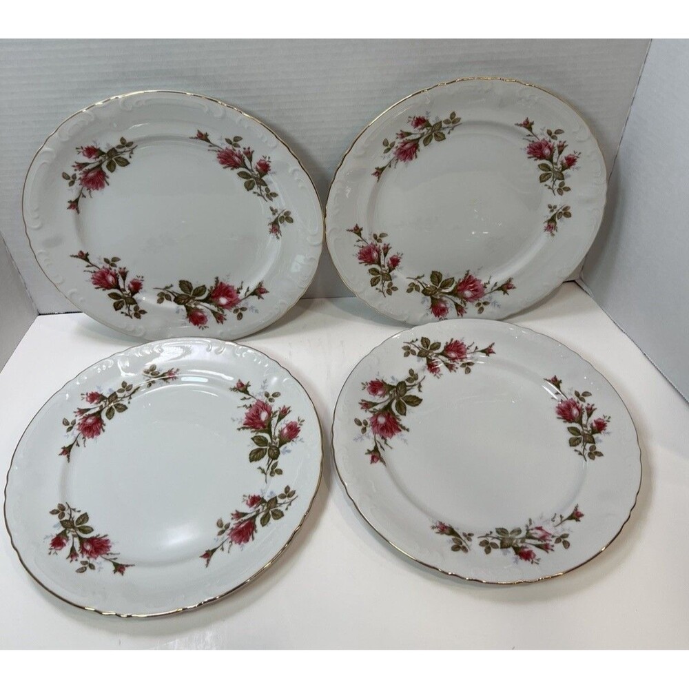 Dinner Plate 10” Gold Rim Pink Moss Rose Royal Rose Fine China Of Japan